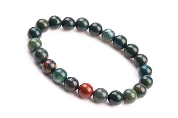 Genuine Natural Blood Stone Gemstone Beads 8mm Dark Green Round Aaa Quality Bracelet (106658h-1353)