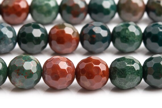 Genuine Natural Blood Stone Gemstone Beads 6mm Dark Green Micro Faceted Round Aaa Quality Loose Beads (103915)