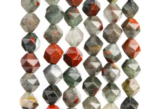 Genuine Natural Blood Stone Gemstone Beads 7-8mm Gray And Red Star Cut Faceted Aaa Quality Loose Beads (103701)