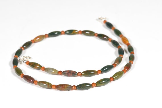 Bloodstone Necklace, Natural Hessonite And Bloodstone Necklace, Heliotrope Gemstone, Handmade Gemstone Jewelry