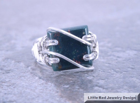 Sterling Silver Heliotrope Bloodstone Wire Ring
