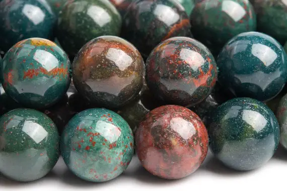 Genuine Natural Blood Stone Gemstone Beads 10mm Dark Green Round Aaa Quality Loose Beads (103474)