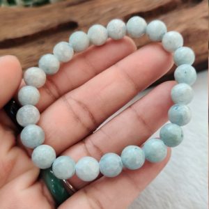 Shop Celestite Jewelry! Blue Celestite Stone Round Beaded Bracelet 8MM Stretch Bracelet | Natural genuine Celestite jewelry. Buy crystal jewelry, handmade handcrafted artisan jewelry for women.  Unique handmade gift ideas. #jewelry #beadedjewelry #beadedjewelry #gift #shopping #handmadejewelry #fashion #style #product #jewelry #affiliate #ad