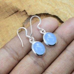 Shop Blue Chalcedony Earrings! Blue Chalcedony 925 Sterling Silver Gemstone Hook Earring ~ Handmade Earring ~ Oval Shape Jewelry ~ Blue Chalcedony ~ Gift For Christmas | Natural genuine Blue Chalcedony earrings. Buy crystal jewelry, handmade handcrafted artisan jewelry for women.  Unique handmade gift ideas. #jewelry #beadedearrings #beadedjewelry #gift #shopping #handmadejewelry #fashion #style #product #earrings #affiliate #ad