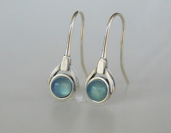 Chalcedony Art Deco Earrings ~ Natural Aqua Blue Chalcedony Drop Earrings ~ Every Day Earrings ~ Chalcedony Jewelry Gift
