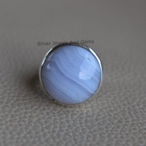 Natural Blue Lace Agate Ring, Handmade Silver Ring for Her, 925 Sterling Silver Ring, Round Agate Ring, Gift for Women, Promise Ring | Natural genuine Blue Lace Agate rings, simple unique handcrafted gemstone rings. #rings #jewelry #shopping #gift #handmade #fashion #style #affiliate #ad