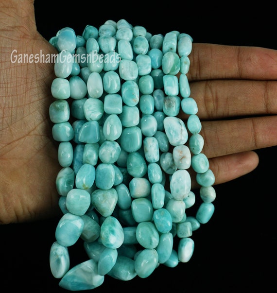Blue Larimar Tumble Beads -smooth Nuggets Beads | Larimar Smooth Oval Tumble Beads | Larimar Beads, Free Size Dominican Larimar Nuggets,