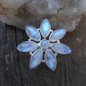 Bohemian Rainbow Moonstone Ring, Botanical Details, Handmade in .925 Sterling Silver, Natural Stone Statement Ring, Artisan Made, Moonstone | Natural genuine Gemstone rings, simple unique handcrafted gemstone rings. #rings #jewelry #shopping #gift #handmade #fashion #style #affiliate #ad