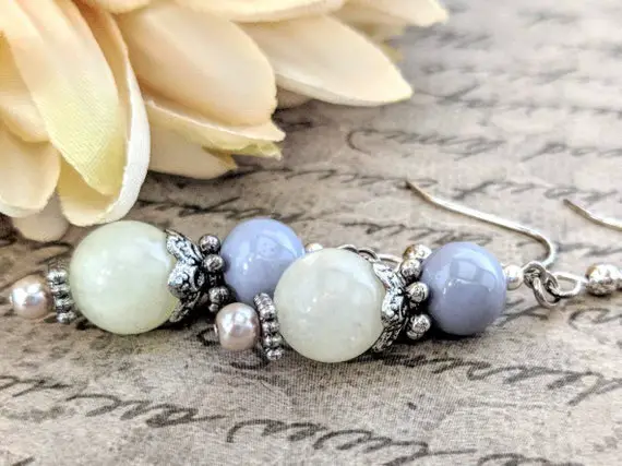 Sterling Silver Calcite Earrings, Boho Wedding Jewelry Bridesmaids Gift For Her, Crown Chakra Earrings, Metaphysical Jewelry Gifts For Wife