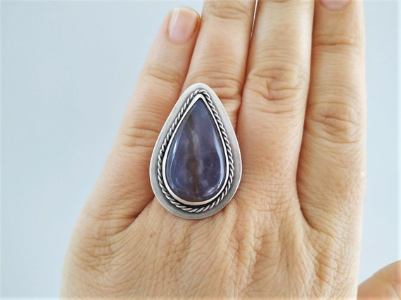 Calcite Gemstone Size 7 Ring, Sterling Silver Totally Handmade Boho Ring, Cancer Birthstone, Healing Crystals, Spiritual Large Gemstone Ring