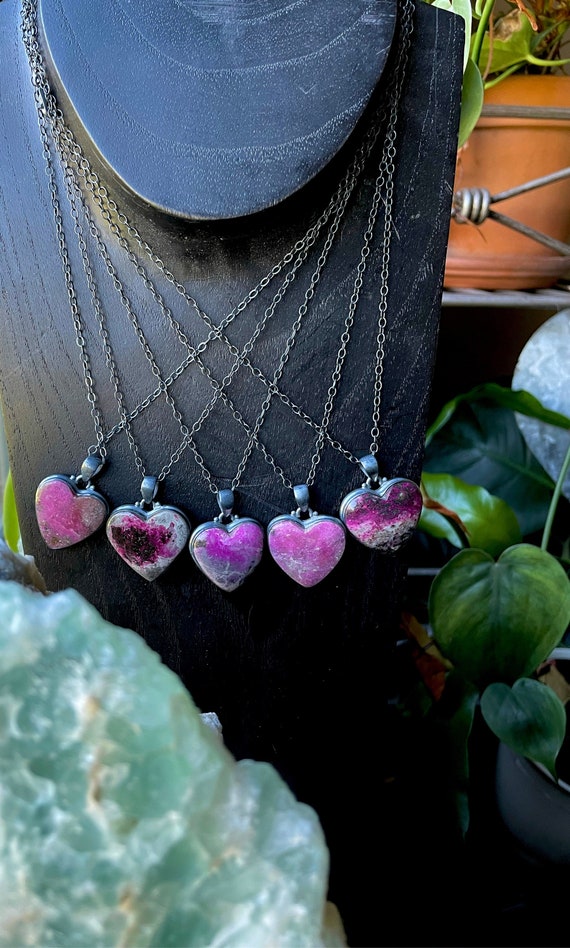 Cobalto Calcite Necklace, Heart Necklace, Boho Necklace, Valentines Jewelry, Pink Stone Necklace