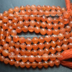 Shop Carnelian Faceted Beads! 8 Inches Strand, Natural Carnelian Faceted Round Balls Beads,Size 6-.6-5mm | Natural genuine faceted Carnelian beads for beading and jewelry making.  #jewelry #beads #beadedjewelry #diyjewelry #jewelrymaking #beadstore #beading #affiliate #ad