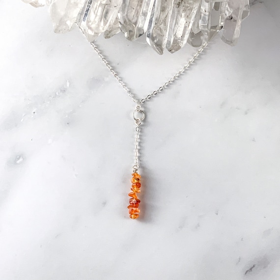Raw Carnelian Y Lariat Necklace Anniversary Gift For Birthday, Carnelian Gemstone Minimalist Jewelry For Her, Success Beaded Crystal Choker