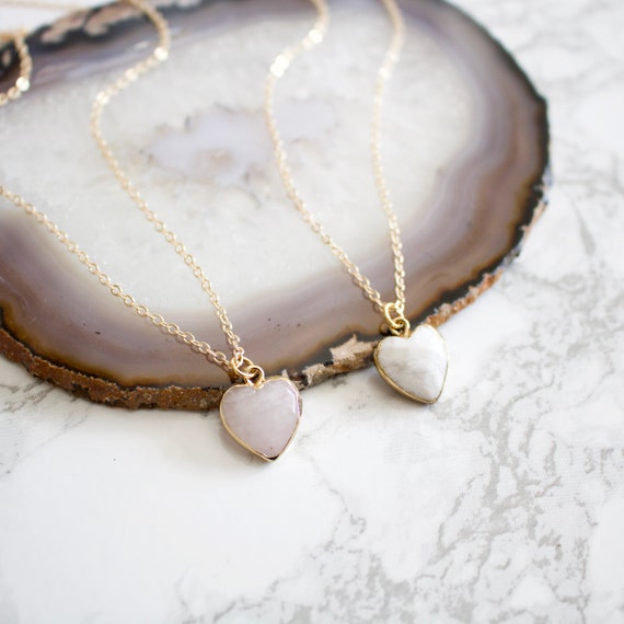 Celeste // Crystal Heart Necklace. Howlite Necklace. Rose Quartz Necklace. Heart Crystal. Love Necklace. Mothers Day Necklace. Gifts For Her