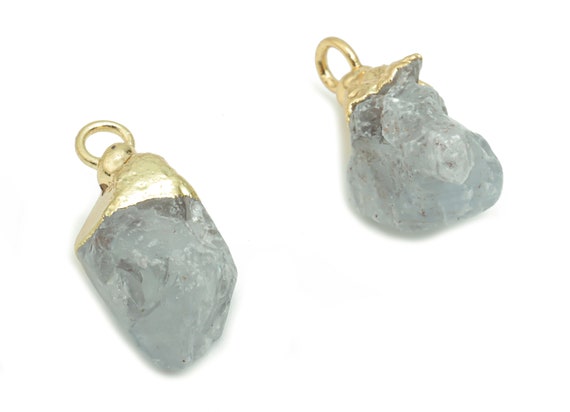 Celestite Irregular Earring Charms - Brass Irregular Pendant - Iron Loop - Natural Stone - Gold Tone Plated Brass – 16.5x10.8x7.5mm – Ns1586