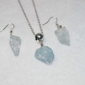 Shop Celestite Necklaces! Celestite Jewelry Set, Raw Celestite Necklace and Earring Set, Healing Raw Celestite Jewelry, Raw Celestite Necklace | Natural genuine Celestite necklaces. Buy crystal jewelry, handmade handcrafted artisan jewelry for women.  Unique handmade gift ideas. #jewelry #beadednecklaces #beadedjewelry #gift #shopping #handmadejewelry #fashion #style #product #necklaces #affiliate #ad