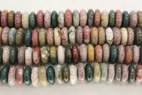 Center Drilled Natural Ocean Jasper Rondelle/coin/disc Beads - 16 Inch Strand