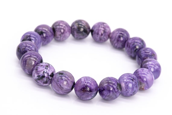 17 Pcs - 12mm Charoite Bracelet Grade Aaa Genuine Natural Purple Cream Swirling Round Gemstone Beads (115248)