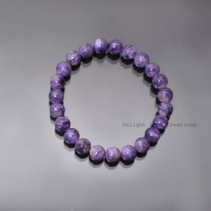 AAA++ Purple Charoite beaded bracelet-8mm-8.5mm smooth round gemstone bracelet-Stretchable bracelet-Unisex bracelet-Best Gifts for her/Him | Natural genuine Charoite bracelets. Buy crystal jewelry, handmade handcrafted artisan jewelry for women.  Unique handmade gift ideas. #jewelry #beadedbracelets #beadedjewelry #gift #shopping #handmadejewelry #fashion #style #product #bracelets #affiliate #ad