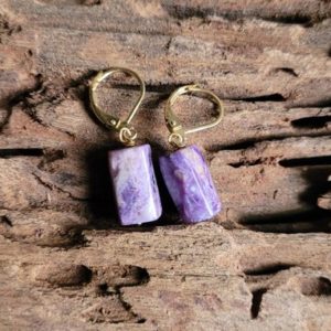 Charoite earrings minimalist crystal healing natural stone  – Transformation, Aura Cleanse, Determination | Natural genuine Charoite earrings. Buy crystal jewelry, handmade handcrafted artisan jewelry for women.  Unique handmade gift ideas. #jewelry #beadedearrings #beadedjewelry #gift #shopping #handmadejewelry #fashion #style #product #earrings #affiliate #ad