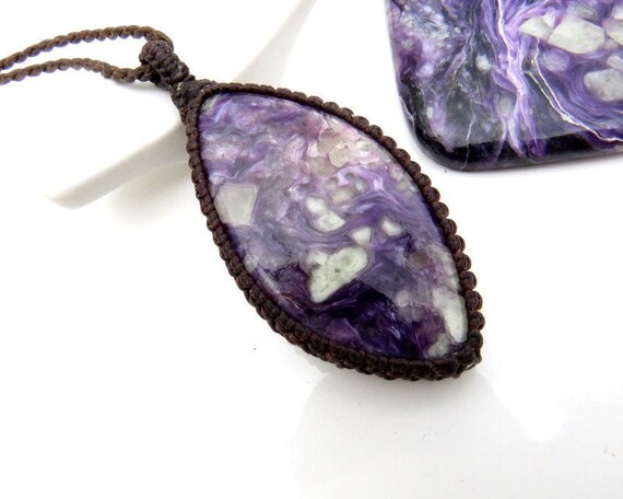 Charoite Macrame Necklace, Mothers Day Gift, Gifts Ideas For The Mom, Purple Theme Gifts, Gemstone Necklace, Earth Aura Creations