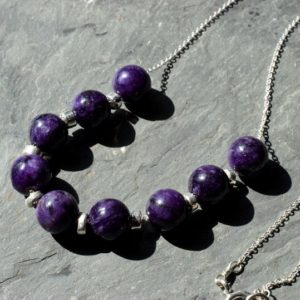 Shop Charoite Necklaces! Charoite Necklace in Sterling Silver, Natural Purple Stone Bead Slide Necklace | Natural genuine Charoite necklaces. Buy crystal jewelry, handmade handcrafted artisan jewelry for women.  Unique handmade gift ideas. #jewelry #beadednecklaces #beadedjewelry #gift #shopping #handmadejewelry #fashion #style #product #necklaces #affiliate #ad
