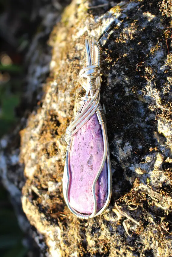 Charoite Necklace, Stone Of Inspiration And Power, Purple, Spiritual Stone, Sterling Silver Pendant Model 1035, /jds/