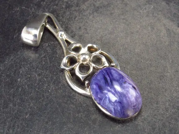 Rare High-quality Charoite Pendant In Ss  From Russia - 1.9"