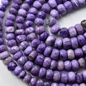 Shop Charoite Rondelle Beads! Charoite Rondelle Shape Faceted Beads Size 7X10 MM 8"Inches Natural Charoite Gemstone Wholesale Price | Natural genuine rondelle Charoite beads for beading and jewelry making.  #jewelry #beads #beadedjewelry #diyjewelry #jewelrymaking #beadstore #beading #affiliate #ad