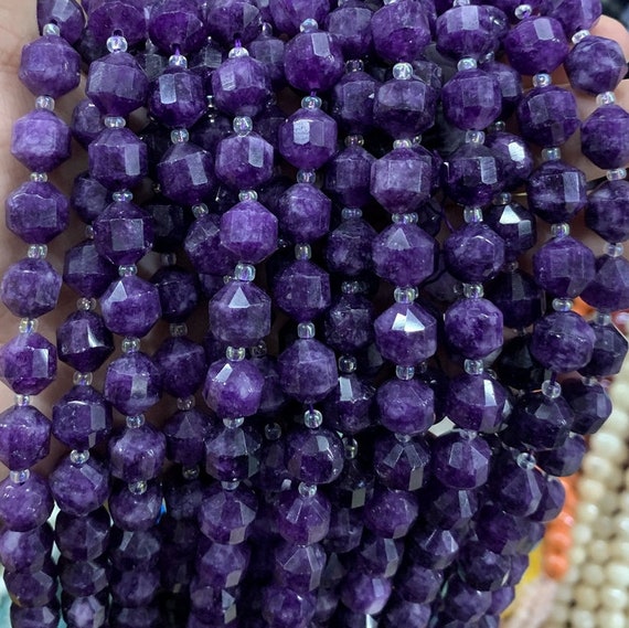 Charoite Stone Faceted  Barrel Prism Beads, Charoite Faceted Diamond Cut Beads 8mm 10mm Beads,15 Inches