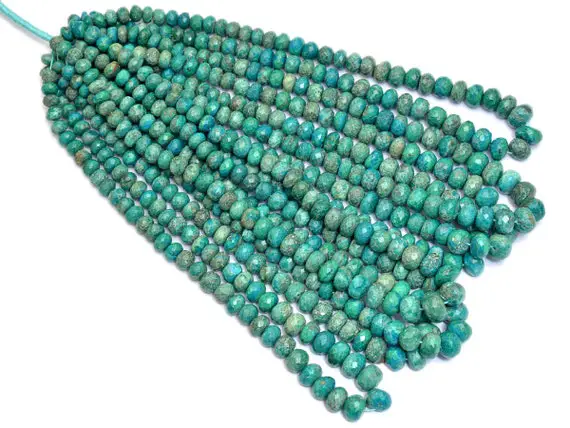 Chrysocolla 7mm-11mm Rondelle Faceted Beads ~ Natural Chrysocolla Semi Precious Gemstone Loose Faceted Beads For Jewelry ~ 16inch Strand