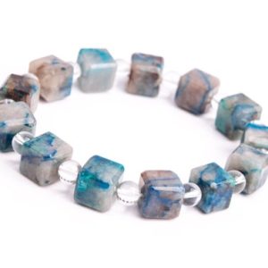 Shop Chrysocolla Bracelets! 9-11MM Chrysocolla Beads Milky Blue Bracelet Grade A Genuine Natural Beveled Edge Faceted Cube Gemstone 7.5" (118500h-4037) | Natural genuine Chrysocolla bracelets. Buy crystal jewelry, handmade handcrafted artisan jewelry for women.  Unique handmade gift ideas. #jewelry #beadedbracelets #beadedjewelry #gift #shopping #handmadejewelry #fashion #style #product #bracelets #affiliate #ad