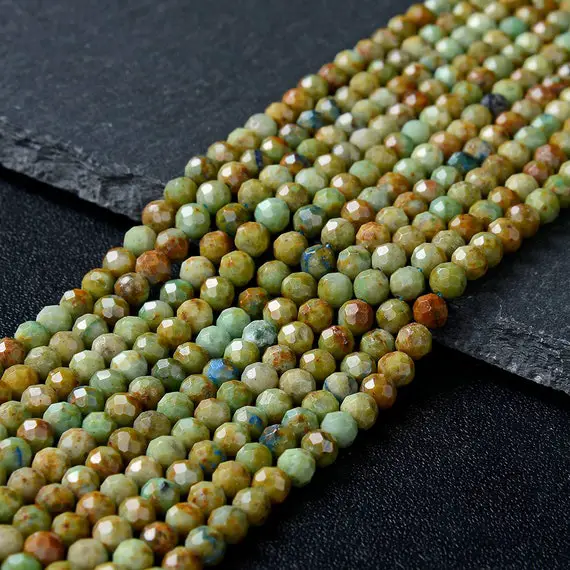 4mm Natural Chrysocolla Gemstone Grade A Micro Faceted Round Beads 15 Inch Full Strand (80009436-p32)