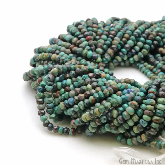 Chrysocolla Gemstone Beads Rondelle, 3-4mm Chrysocolla Faceted Gemstone Round Beads, Curtain Beads, Rondelle Beads, Gemmartusa, Rlch-70003