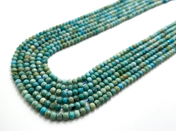 Natural Blue Chrysocolla Gemstone Faceted Rondelle 2mm X 4mm Beads - Rdf42