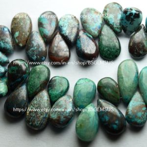 Shop Chrysocolla Bead Shapes! 10 Pcs,Side Drilled,Natural Chrysocolla Smooth Pear Shape Briolettes,Size 15-17mm | Natural genuine other-shape Chrysocolla beads for beading and jewelry making.  #jewelry #beads #beadedjewelry #diyjewelry #jewelrymaking #beadstore #beading #affiliate #ad