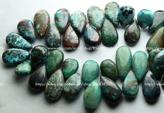 10 Pcs,side Drilled,natural Chrysocolla Smooth Pear Shape Briolettes,size 15-17mm