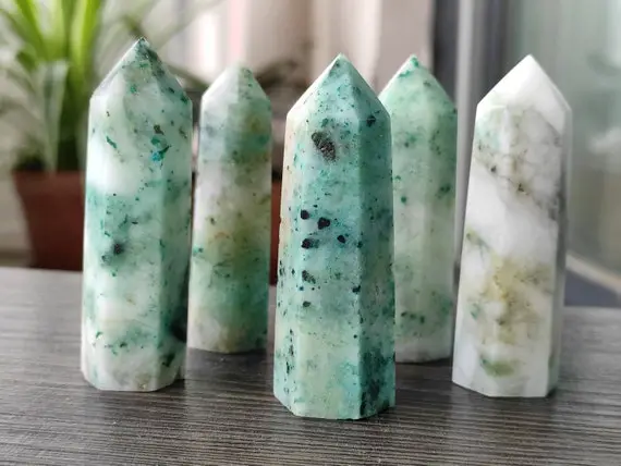 Natural Fynchenite Tower Point Chrysocolla Crystal Point Tower Gemstone Tower Healing Crystal Bulk Wholesale