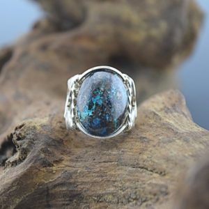Sterling Silver Chrysocolla Cabochon Wire Wrapped Ring | Natural genuine Gemstone rings, simple unique handcrafted gemstone rings. #rings #jewelry #shopping #gift #handmade #fashion #style #affiliate #ad