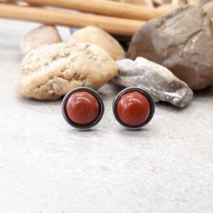 Shop Red Jasper Earrings! Circle Jasper Gemstone Earrings – Round Red Jasper Earrings – Red Jasper Jewelry – Tiny Earrings for Woman, Jasper and Silver, Stud Earrings | Natural genuine Red Jasper earrings. Buy crystal jewelry, handmade handcrafted artisan jewelry for women.  Unique handmade gift ideas. #jewelry #beadedearrings #beadedjewelry #gift #shopping #handmadejewelry #fashion #style #product #earrings #affiliate #ad