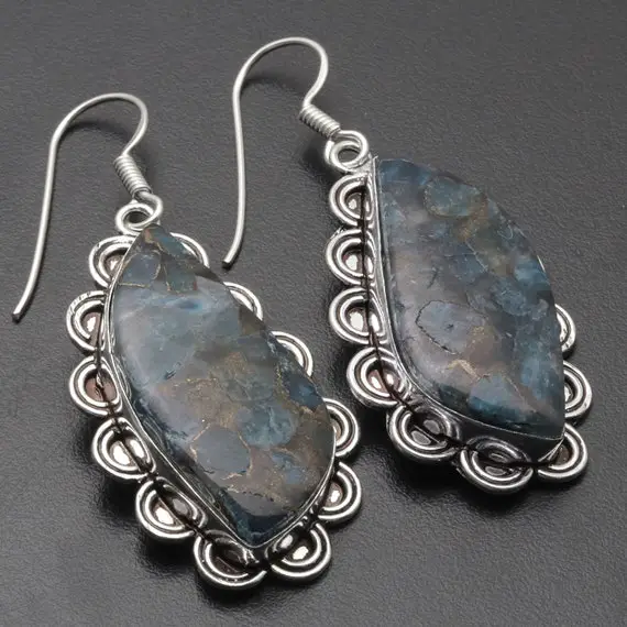 Copper Azurite Earrings, Gemstone Earrings Jewellery Gift For Her Earrings Sterling Silver Plated Gift For Him Earrings