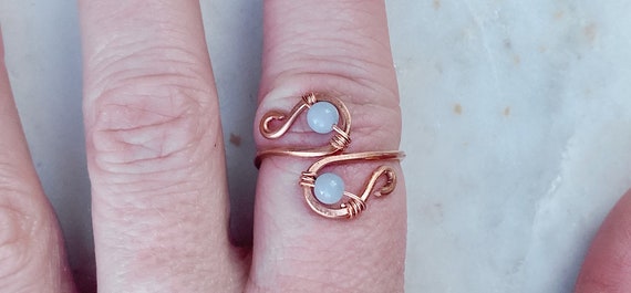 Healing Gemstone Swirl Ring, Swirl Copper Knuckle Ring