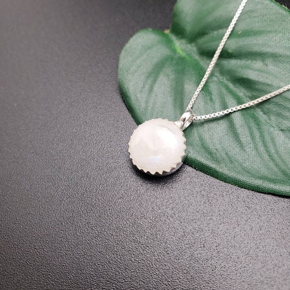 Dainty Pendant #05 | Healing Rainbow Moonstone Necklace Pendant With Silver Chain Necklace | Sterling Silver Moonstone Necklace Made In Usa