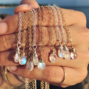 Shop Rainbow Moonstone Necklaces! dainty rainbow moonstone necklaces on 14k gold fill or sterling silver chains | Natural genuine Rainbow Moonstone necklaces. Buy crystal jewelry, handmade handcrafted artisan jewelry for women.  Unique handmade gift ideas. #jewelry #beadednecklaces #beadedjewelry #gift #shopping #handmadejewelry #fashion #style #product #necklaces #affiliate #ad