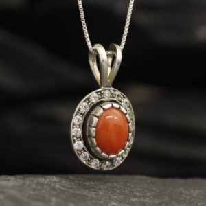Shop Diamond Pendants! Coral Pendant, Natural Coral, Red Coral Necklace, CZ Diamonds, Solid Silver Pendant, Oval Coral, Silver Coral, Red Natural Coral, Coral Gem | Natural genuine Diamond pendants. Buy crystal jewelry, handmade handcrafted artisan jewelry for women.  Unique handmade gift ideas. #jewelry #beadedpendants #beadedjewelry #gift #shopping #handmadejewelry #fashion #style #product #pendants #affiliate #ad