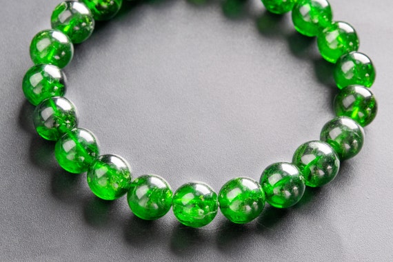 22 Pcs - 8-9mm Transparent Chrome Diopside Bracelet Intense Forest Green Siberian Emerald Aaaaa Genuine Natural Round Gemstone(117216h-3023)