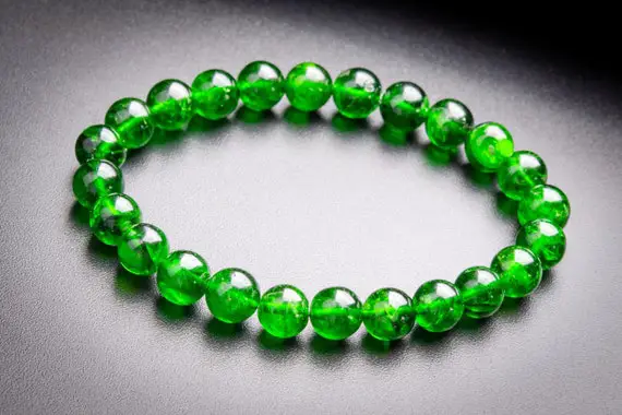 7-8mm Transparent Chrome Diopside Bracelet Intense Forest Green Siberian Emerald Aaaaa Genuine Natural Round Beads (118591h-4046)