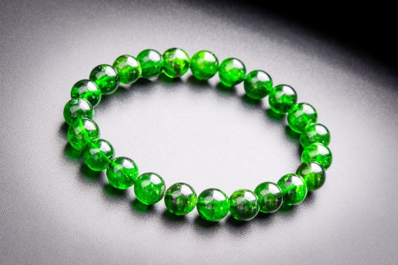 8mm Transparent Chrome Diopside Bracelet Intense Forest Green Siberian Emerald Aaaaa Genuine Natural Round Beads (118587h-4046)