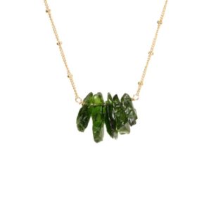 Shop Diopside Necklaces! Chrome diopside necklace, row of raw crystals, green crystal necklace, bar necklace, healing crystal necklace, 14k gold filled chain | Natural genuine Diopside necklaces. Buy crystal jewelry, handmade handcrafted artisan jewelry for women.  Unique handmade gift ideas. #jewelry #beadednecklaces #beadedjewelry #gift #shopping #handmadejewelry #fashion #style #product #necklaces #affiliate #ad
