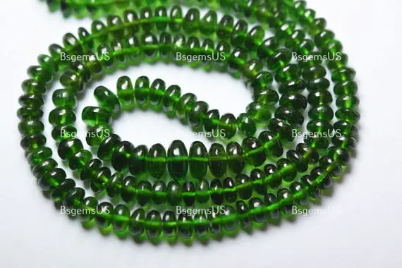 7 Inch Strand, Natural Chrome Diopside Smooth Rondelles. Size 3-4mm